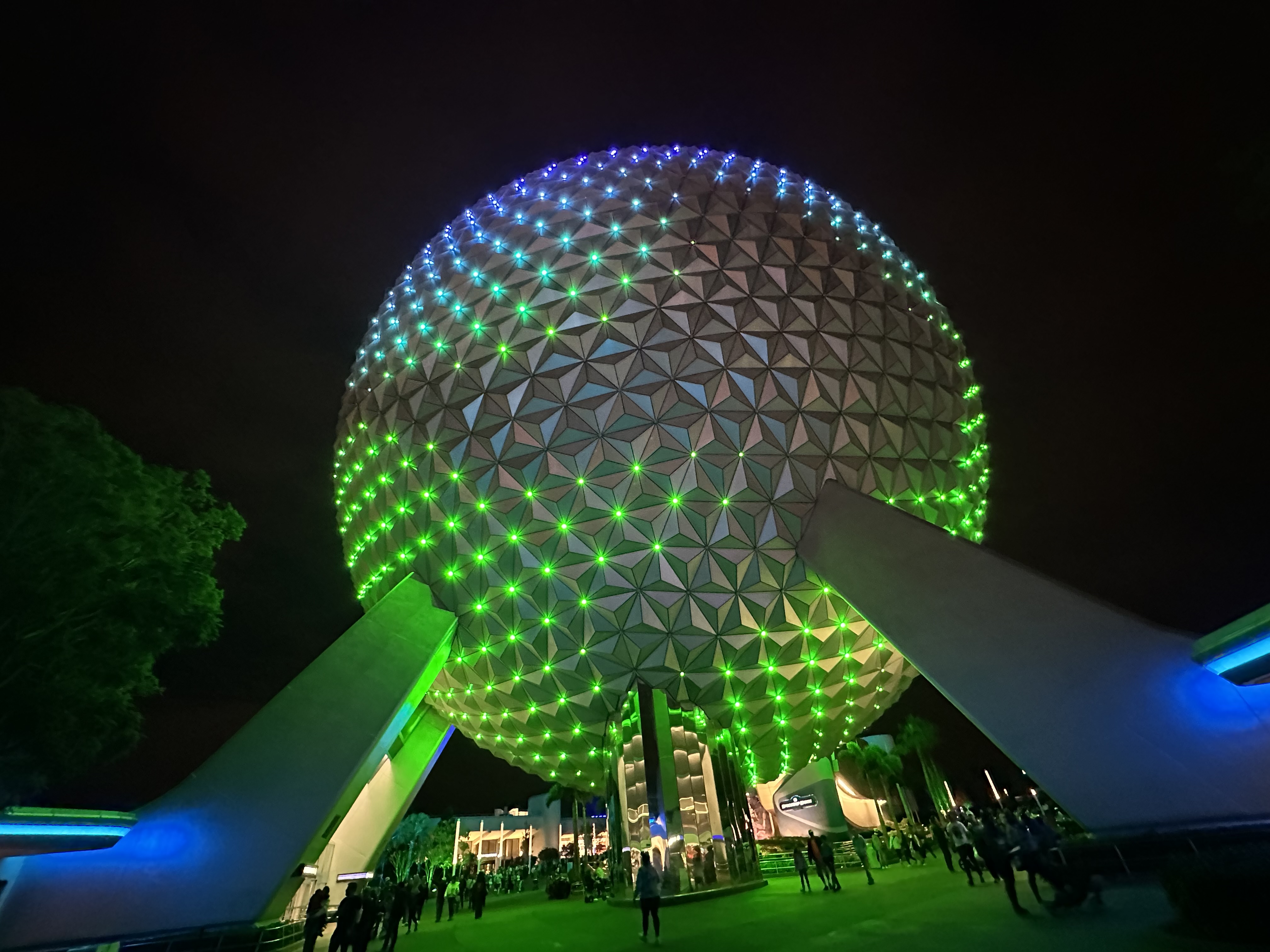 Picture of the Epcot ball lit in green